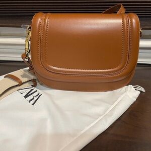 Zara Brown Leather Crossbody Bag